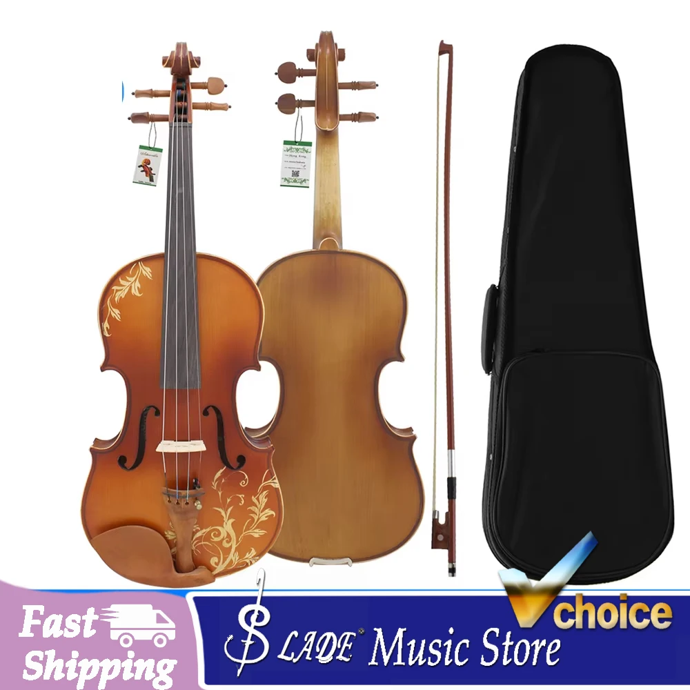 4/4 Violin Set Premium Maple Panel Carved Fiddle Violin Replacement for Playing Practice Performance Strings Instrument