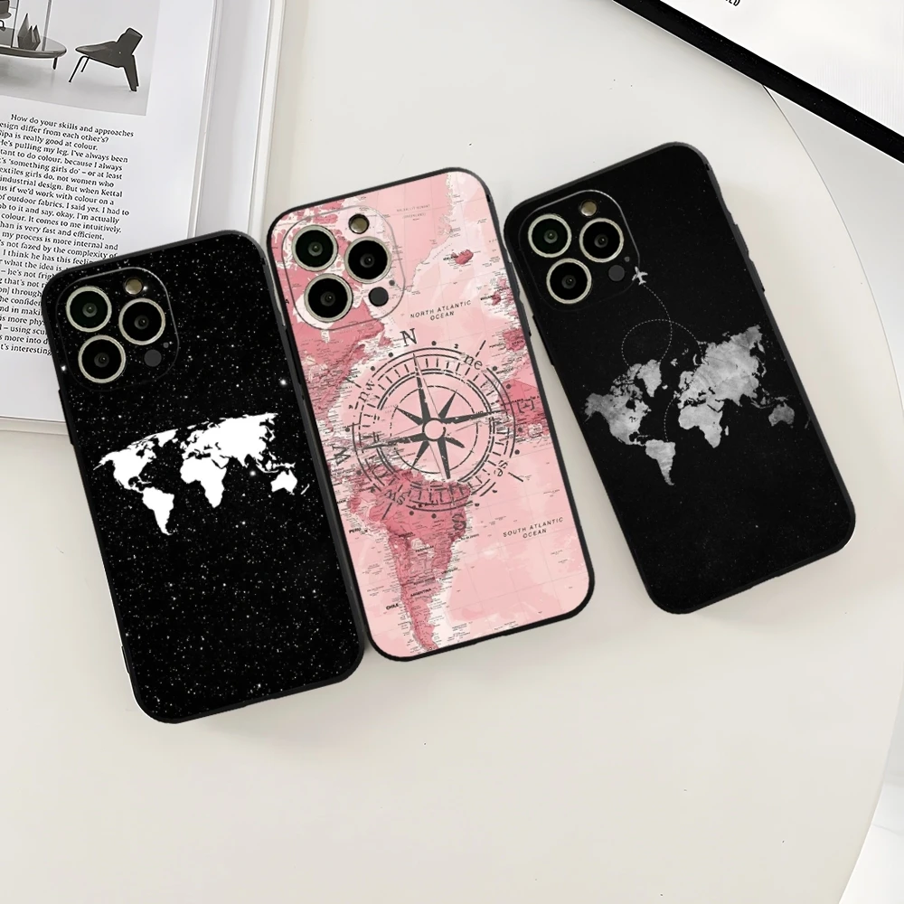 W-World M-Map Travels Phone Case for iphone 13 15 16ProMax 11 14 12 Pro Xs Max Mini Xr X 7 8 Plus Shell Coque