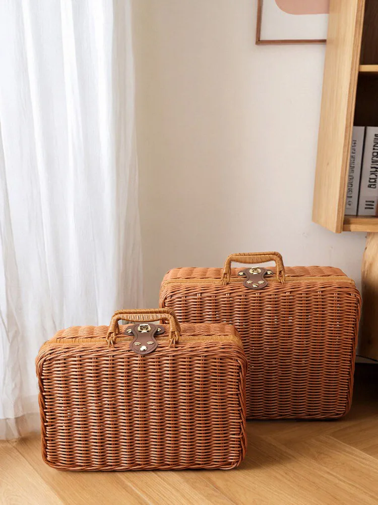 

Ретро плетеная сумка-корзина для фотосъемки, корзина для пикника, коробка для хранения, сувенирная корзина, корзина для хранения мелочей, азиатский экспорт