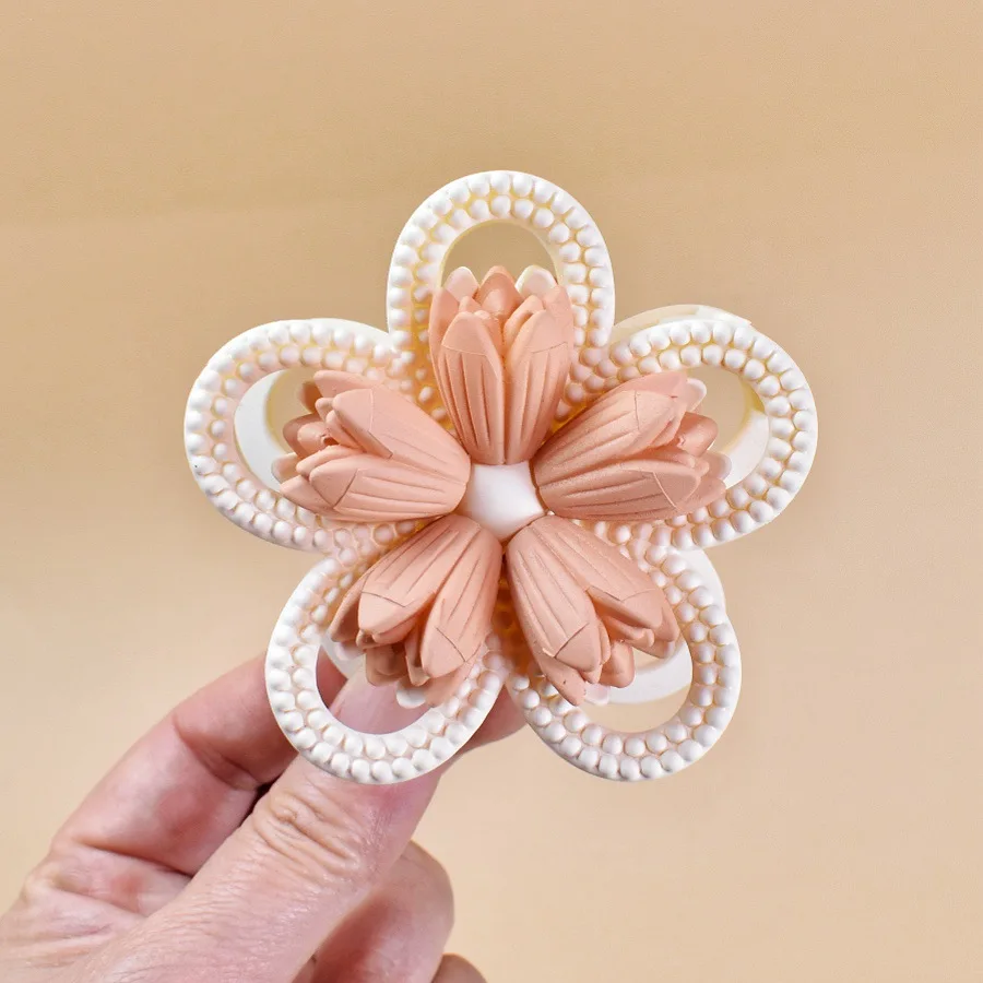 النساء مشبك شعر الوجهين ثلاثية الأبعاد زهرة تصميم قبضة قوية مشبك شعر المضادة للانزلاق تصميم عودة رئيس مشبك شعر اكسسوارات الشعر #5