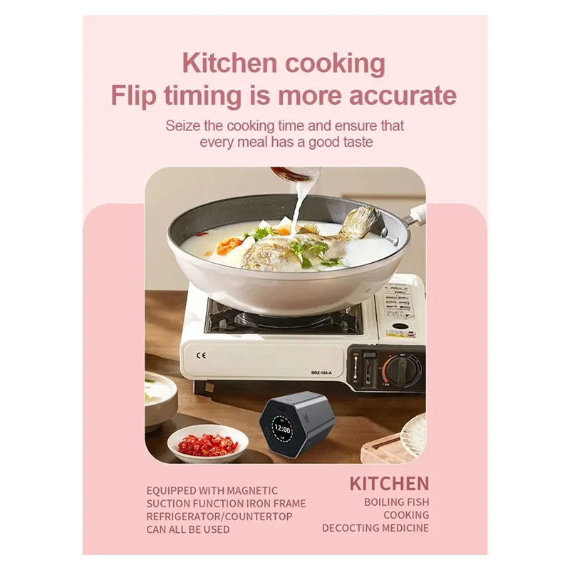 

Digital Clock Timer Magnetic Timer Kitchen Hexagon Flip Timer For Studying Cooking Exercising Easy To Use Magnetic-ABIU