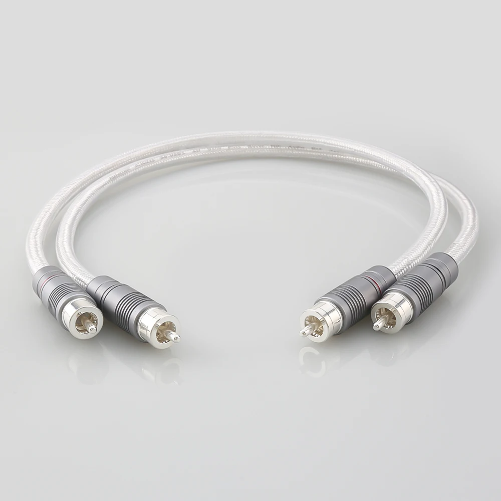 Audiocrast IC102AG 99.998% Pure Silver RCA Cable HiFi Audio Interconnect Solid PSS Pure Silver Core Wire Silver-Plated Plug