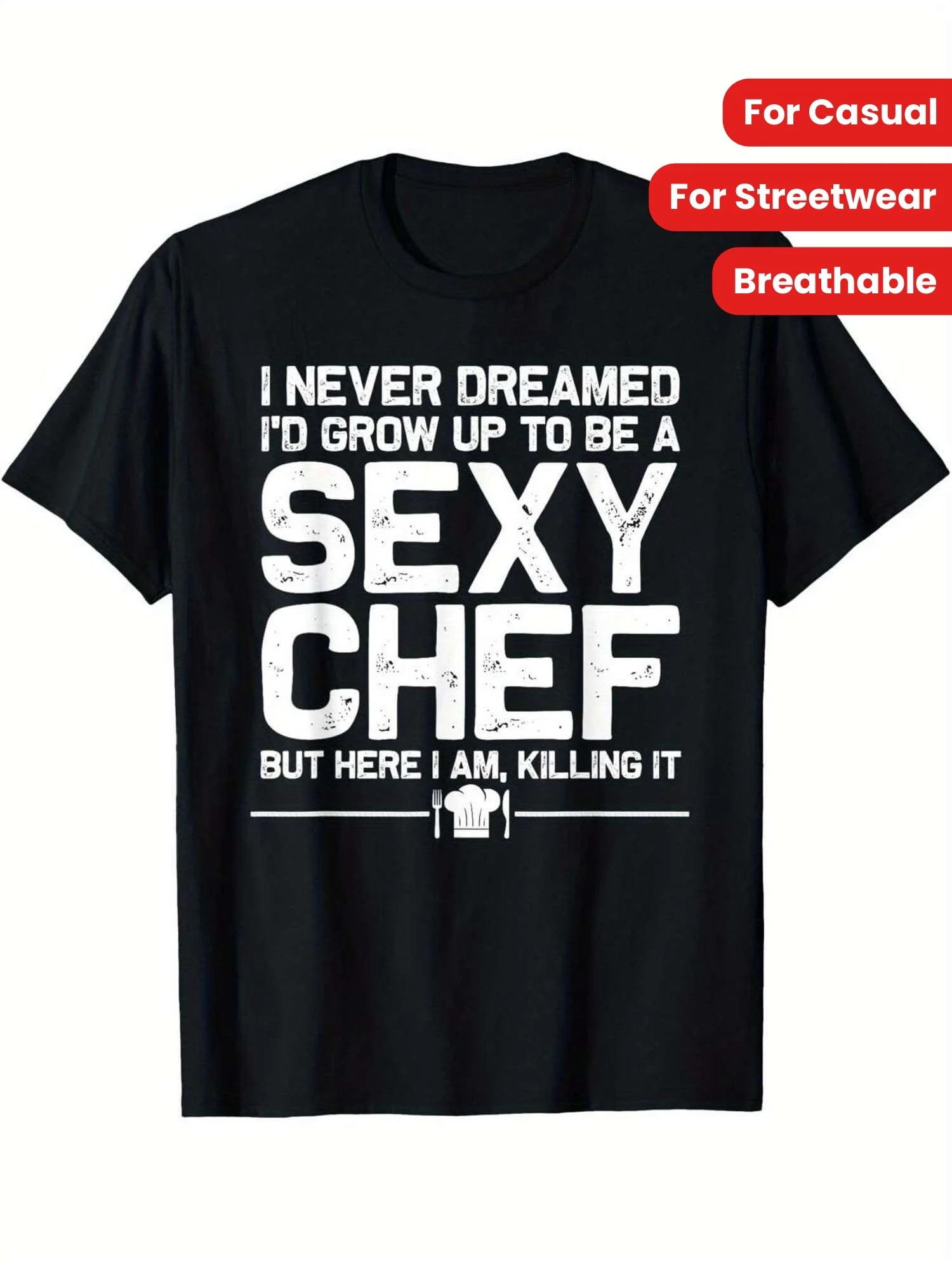 

Fun "Sexy Chef" Men's and Women's Pattern T-Shirt - 100% Cotton, Breathable Crew Neck T-Shirt with Humor Print, Comfortable