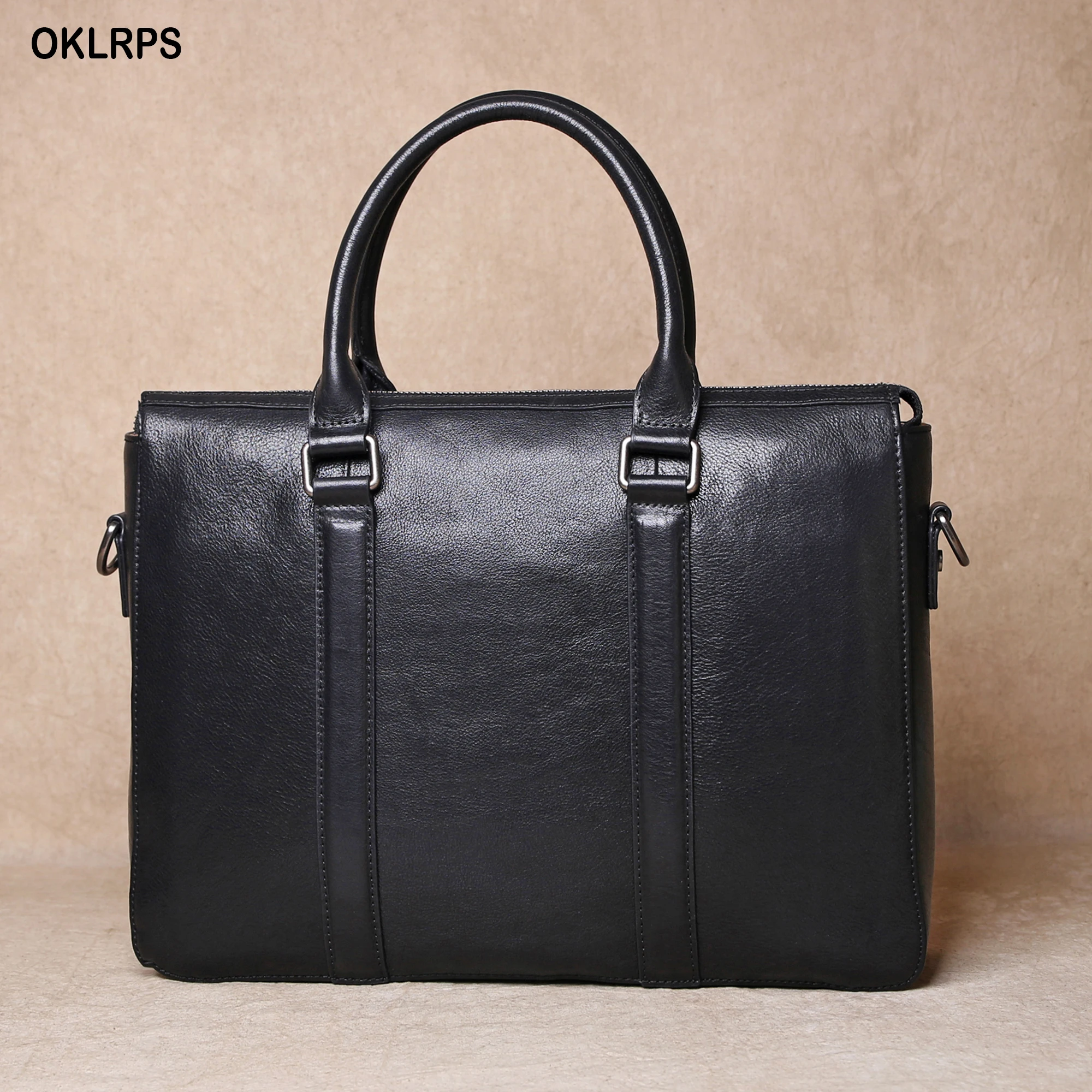 Borsa a mano in pelle di vacchetta di prima qualità, valigetta da lavoro in vera pelle da uomo, borsa per computer, borsa a tracolla a spalla singola per viaggio d'affari