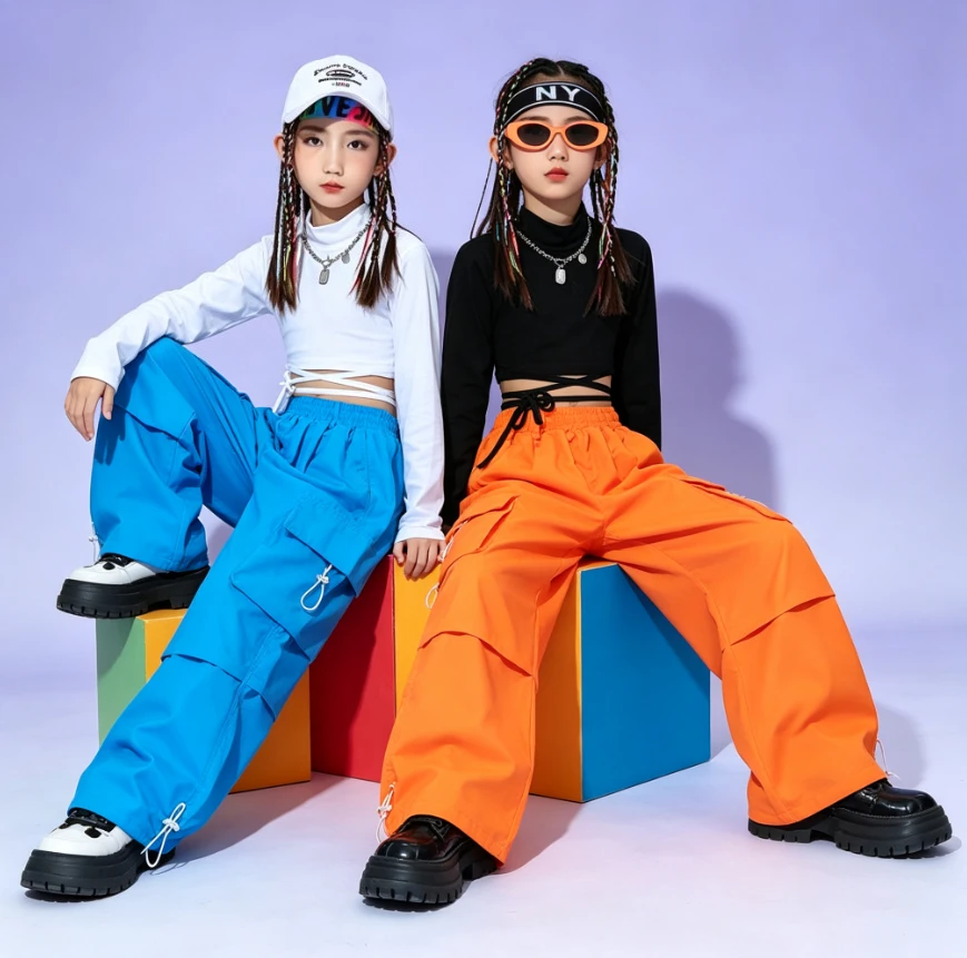 Rainbow Color Sweet Cool Style Jazz Hip Hop Dance Outfit For Children School Stage Performance Daily Training 2 Pieces Dancewear