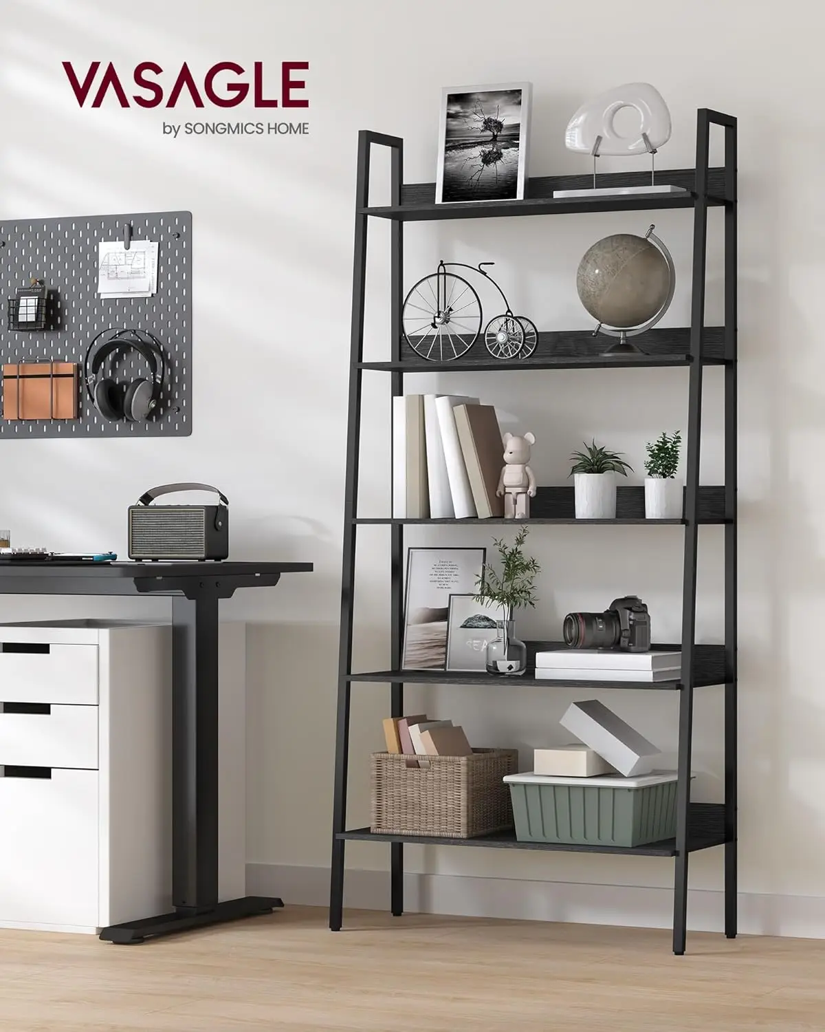 VASAGLE 5-Tier Narrow Ladder Shelf for Home Office, Living Room, Bedroom, Kitchen, Industrial