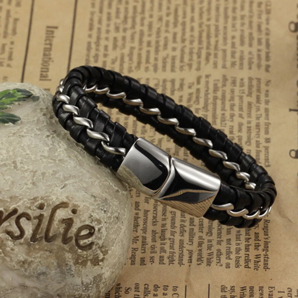 

Black Braided Stainless Steel Men's Bracelet Durable Stylish Wristband Cuff Decoration Jewelry