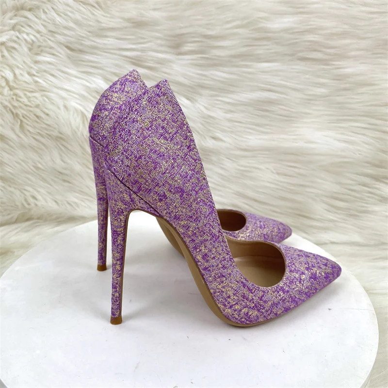 Keshangjia Women Purple Satin Pointy Toe High Heel Shoes for Wedding Party Dress Elegant Slip On Stiletto Pump Custom 33-46