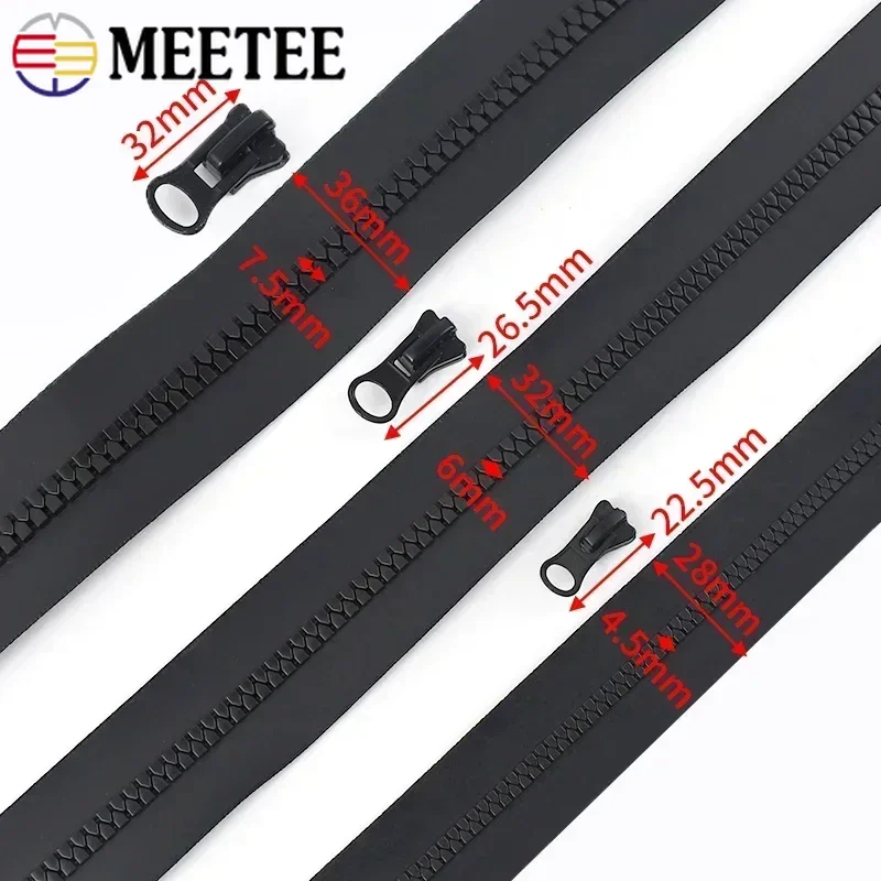 1-5Meters Meetee 5# 8# Waterproof Resin Zippers with Zipper Sliders Tent Jacket Zips Roll Clothing Zip Puller Sewing Accessories