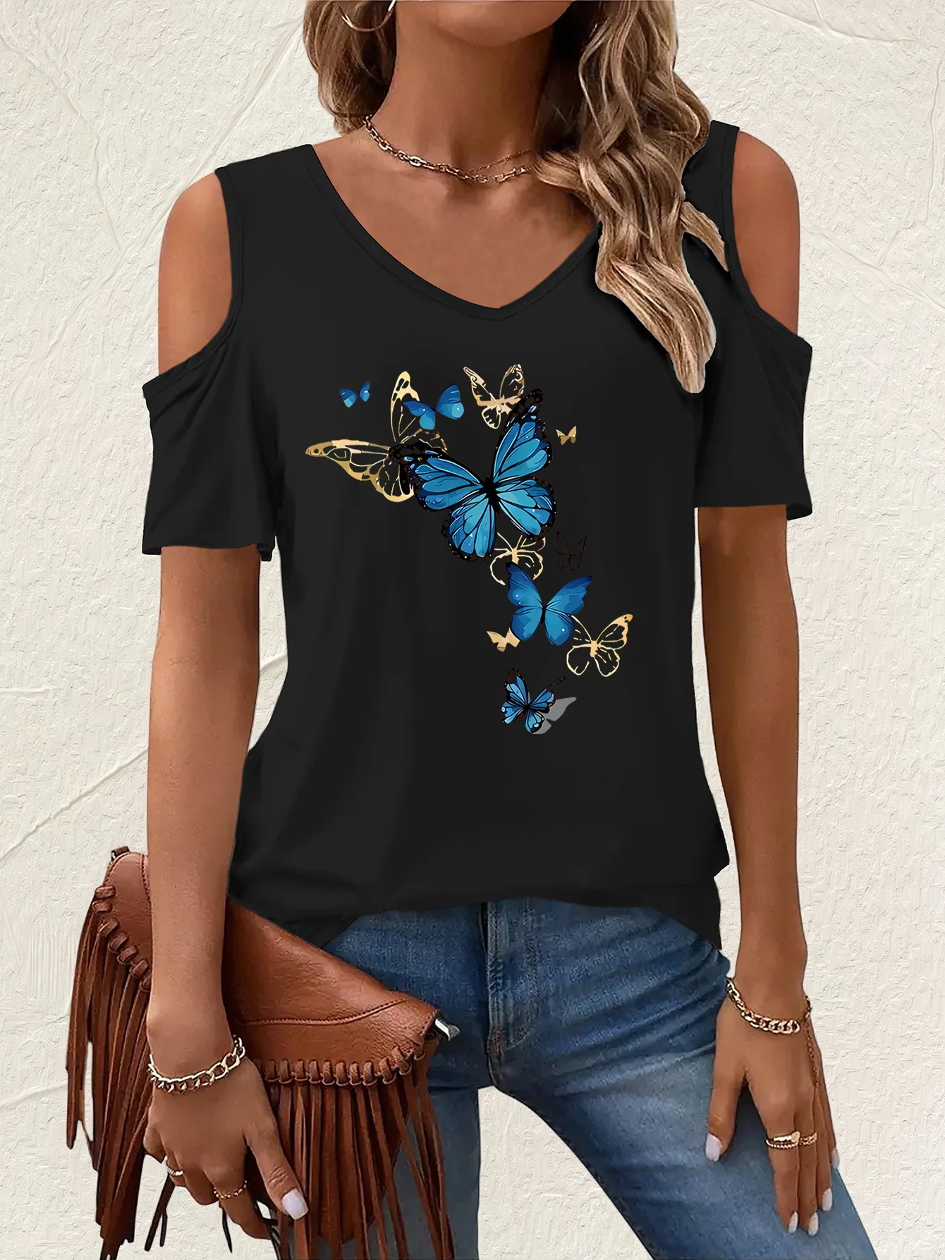 Summer Clothing Drop - Retro Butterfly Graphic Print Gothic T-shirt