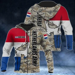 Custom Netherlands Emblem Camouflage Zipper Hoodies Loose Unisex Oversize Sweatshirts Winter Casual Streetwear Tops Pullover