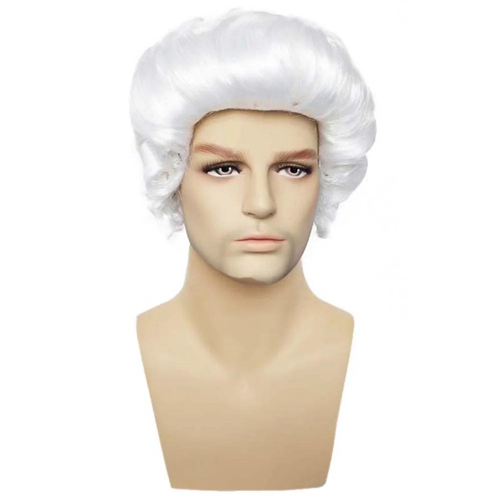 Synthetic Lawyer Cosplay Wig Deluxe Long Grey White Black Judge Baroque Curly Male Cosplay Wigs for Man Halloween Party