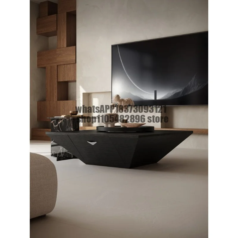 Italian minimalist square coffee table living room home light luxury high-end smoked wood coffee table