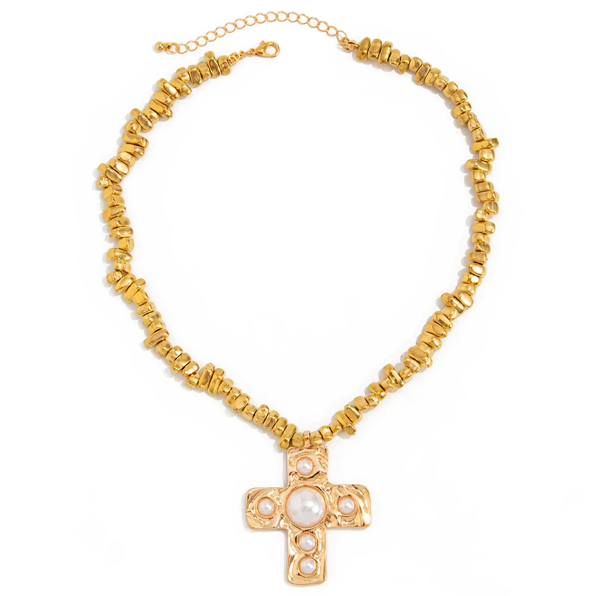 Ingemark Retro Stylish Inlaid Imitation Pearl Cross Pendant Necklace Woman 2025 Hip Hop Unique Clavicle Chain Punk Party Jewelry
