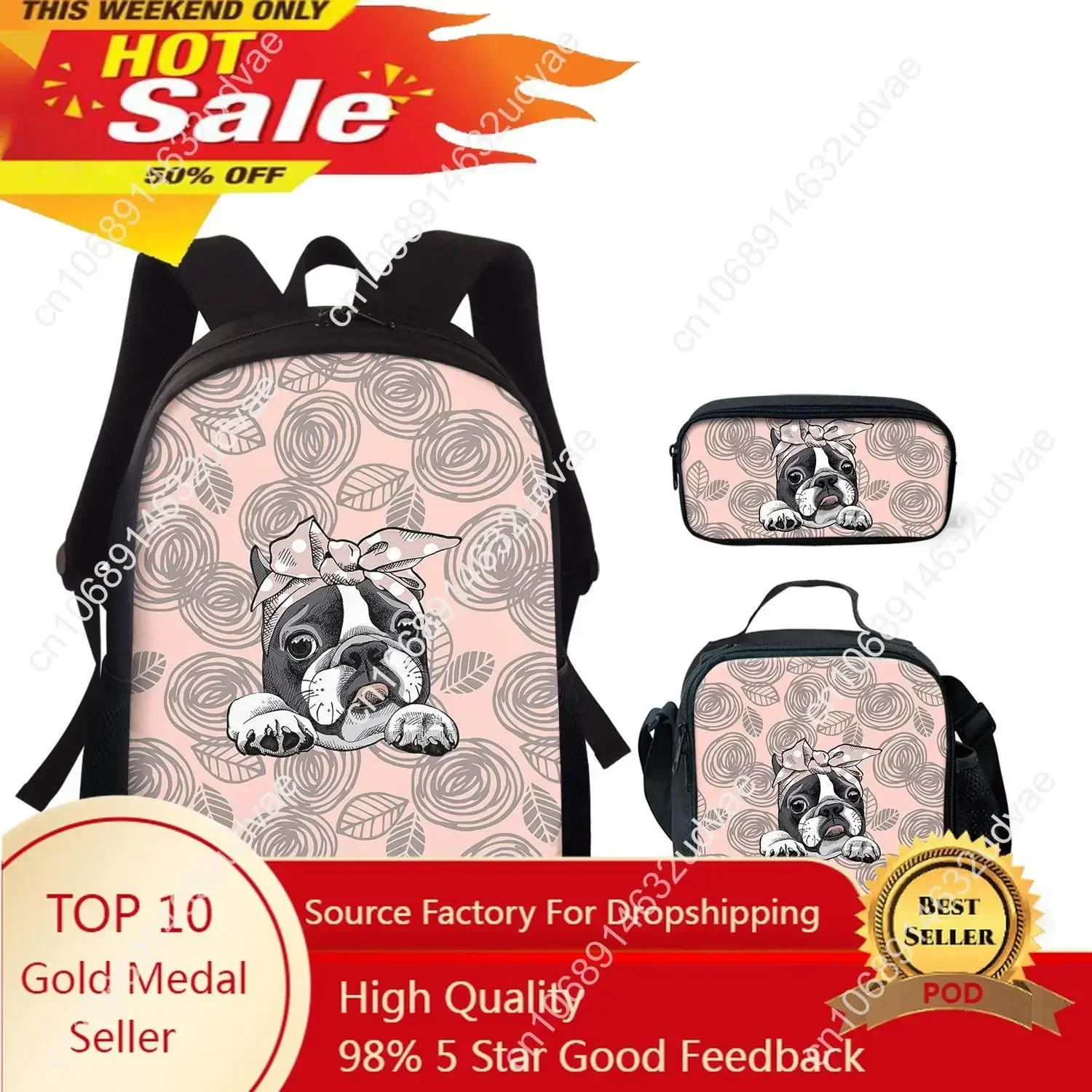 

French Bulldog Terrier Print Pet Backpack Dog Set Small Animal 3D Super Cool Kid Backpack Sets Women Schoolbag Zaino Scuola