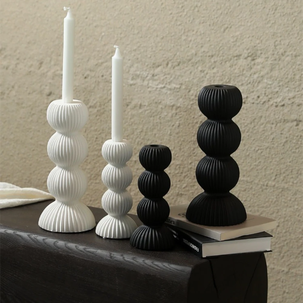 Nordic Textured Ceramic Taper Candle Holder Stacked Bubble Shape Candlestick for Dining Table Living Room Party Decoration