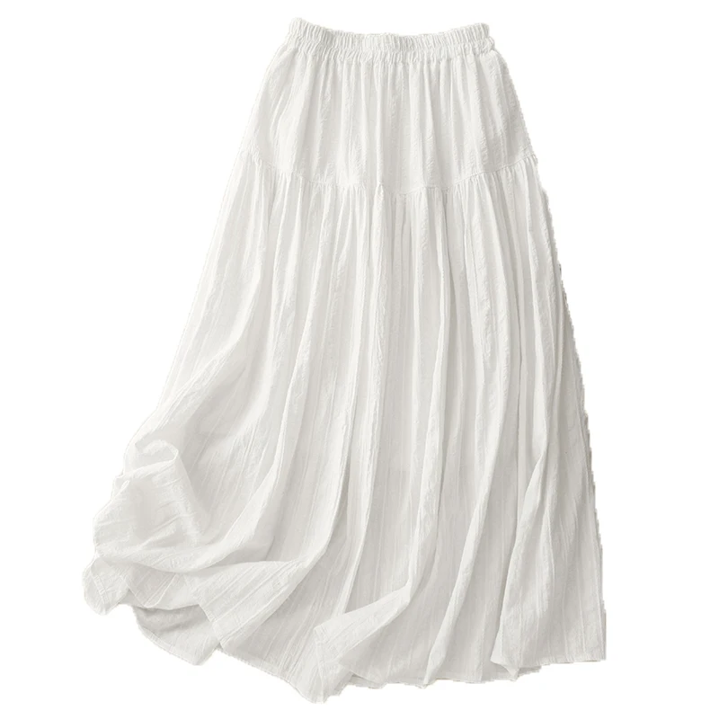 Cotton Embroidered f Skirt Women's Summer Loose Meat Covering Umbrella Skirt Elastic Waist Midi A-Line Sweet Skirt