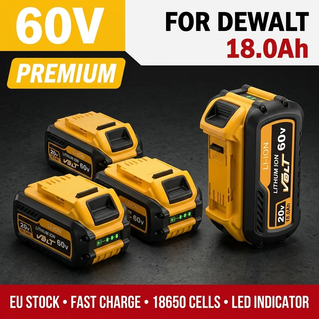 Kompatibel mit Dewei 20V-60V Dual-Voltage-Lithium-Akku 18,0Ah mit großer Kapazität, FlexVolt automatisch schaltender Werkzeugakku.