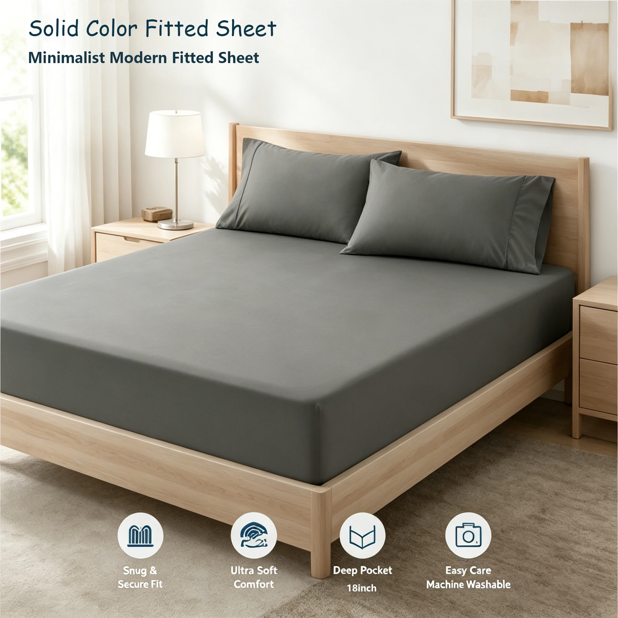 1pc Cotton Fitted Sheet – Breathable & Soft, Deep Pocket Mattress Cover, Simple Modern Style for Cool Sleep All Seasons