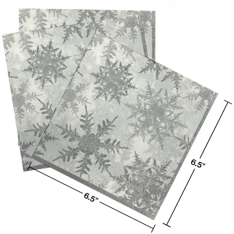 20pcs/Pac 2-Ply Christmas Series Party Decoration Paper Napkins Winter Snowflake Printed Paper Placemats Wine Glass Flower Paper