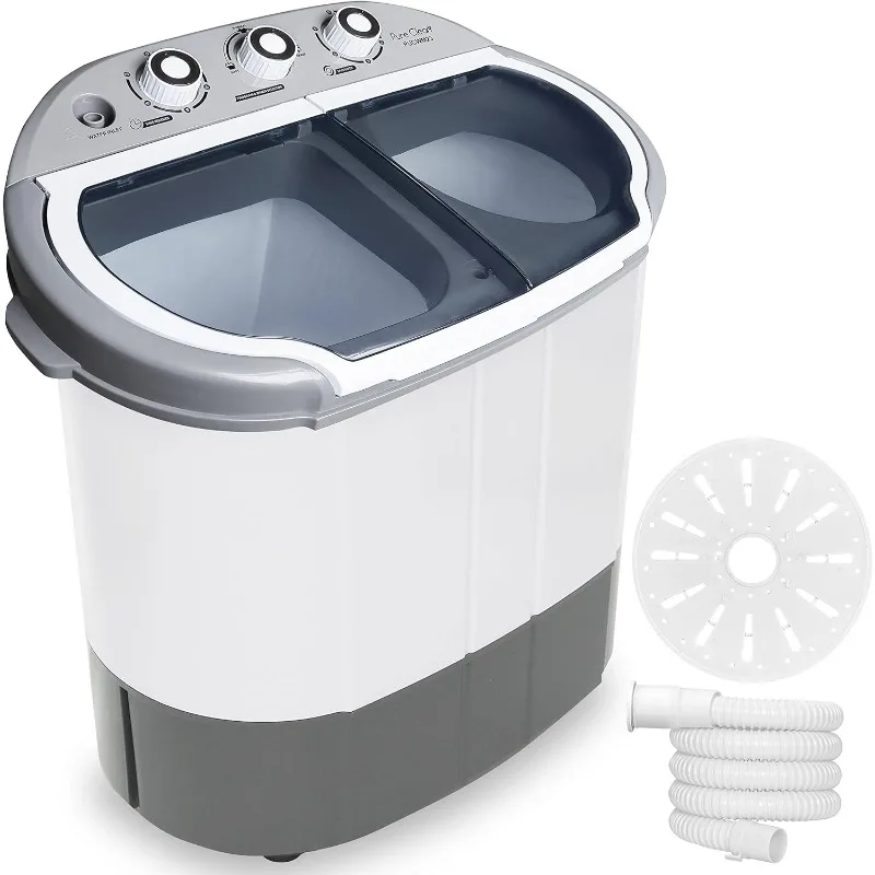 

Pyle Compact Home Washer & Dryer, 2 in 1 Portable Mini Washing Machine, Twin Tubs, 11lbs. Capacity, 110V, Spin Cycle w/Hose,