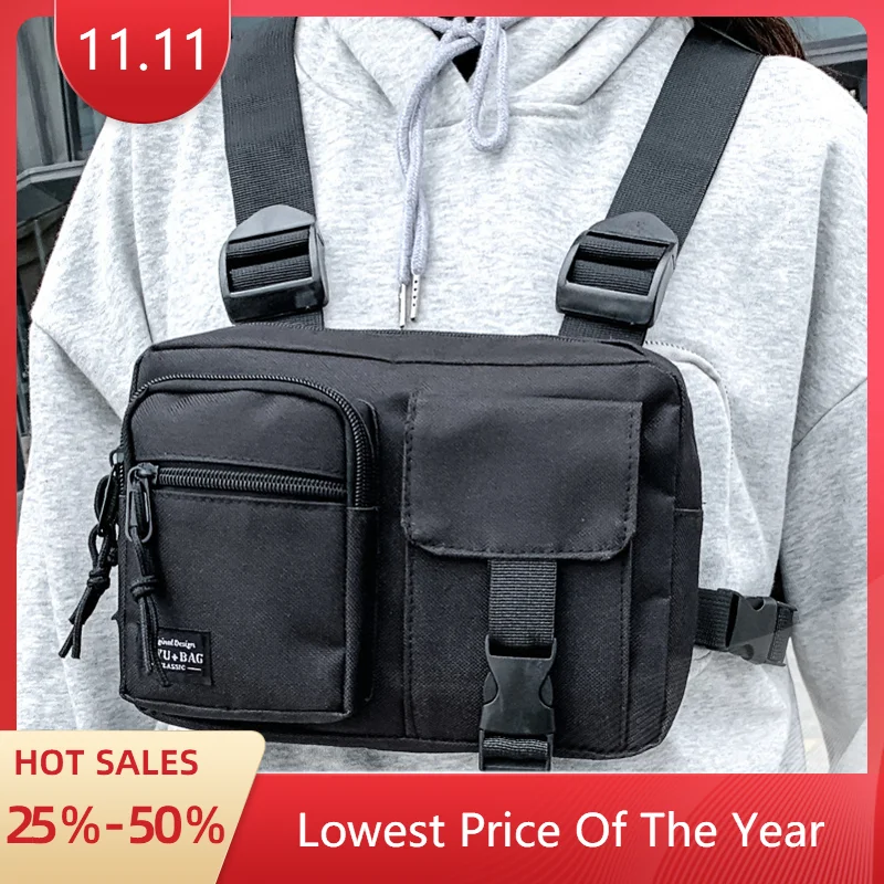 Trend Hip Hop Men's Tactical Chest Bags Cool Streetwear Boy Chest Bag Outdoors Function Vest Bags for Men Quality Oxford Bag