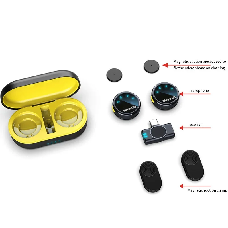 Micrófono Lavalier inalámbrico magnético, micrófono para grabación de Audio y vídeo, reducción de ruido con estuche de carga para Android IOS