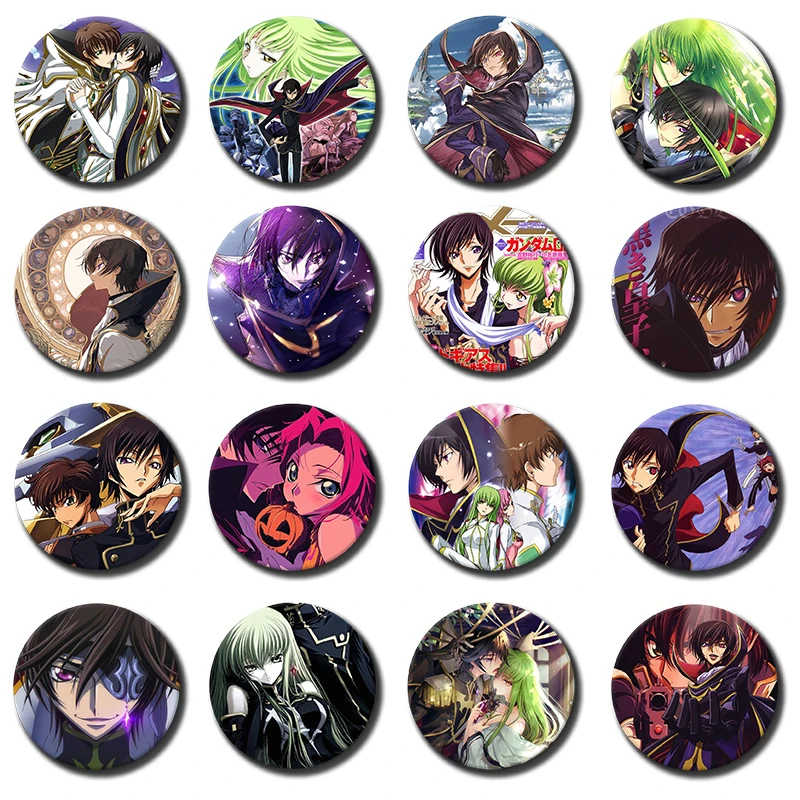 58mm Anime CODE GEASS L-Lelouch of The Rebellion C.C. Knight of Seven Cosplay COSTUME Badge Pin SPTE Tinplate Brooch Prop Gift