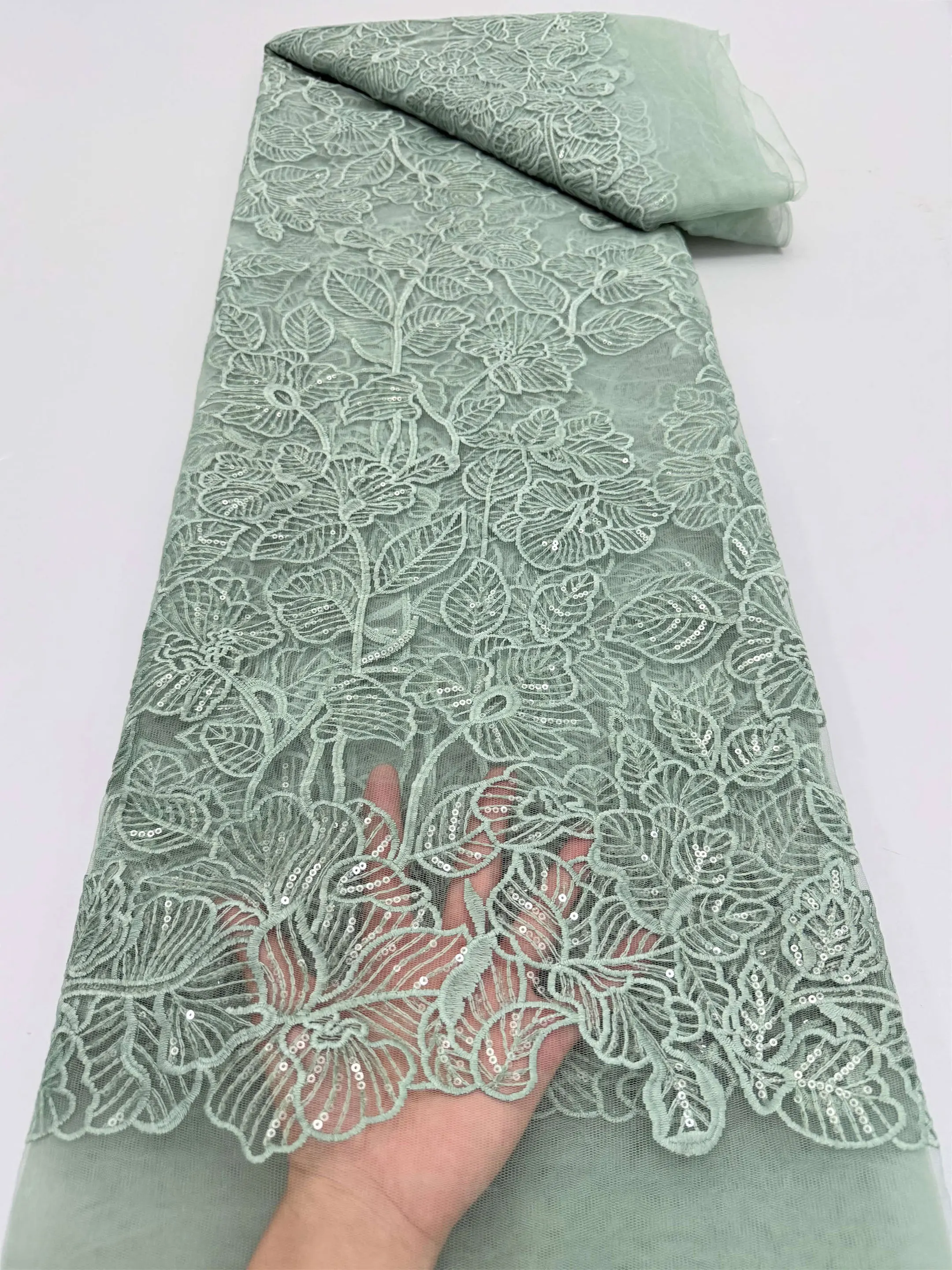 

Pink Milk Silk African Lace Fabric 5yards High Quality 2026 Nigerian French Mesh Lace Fabric with Sequins Wedding Gown Sew