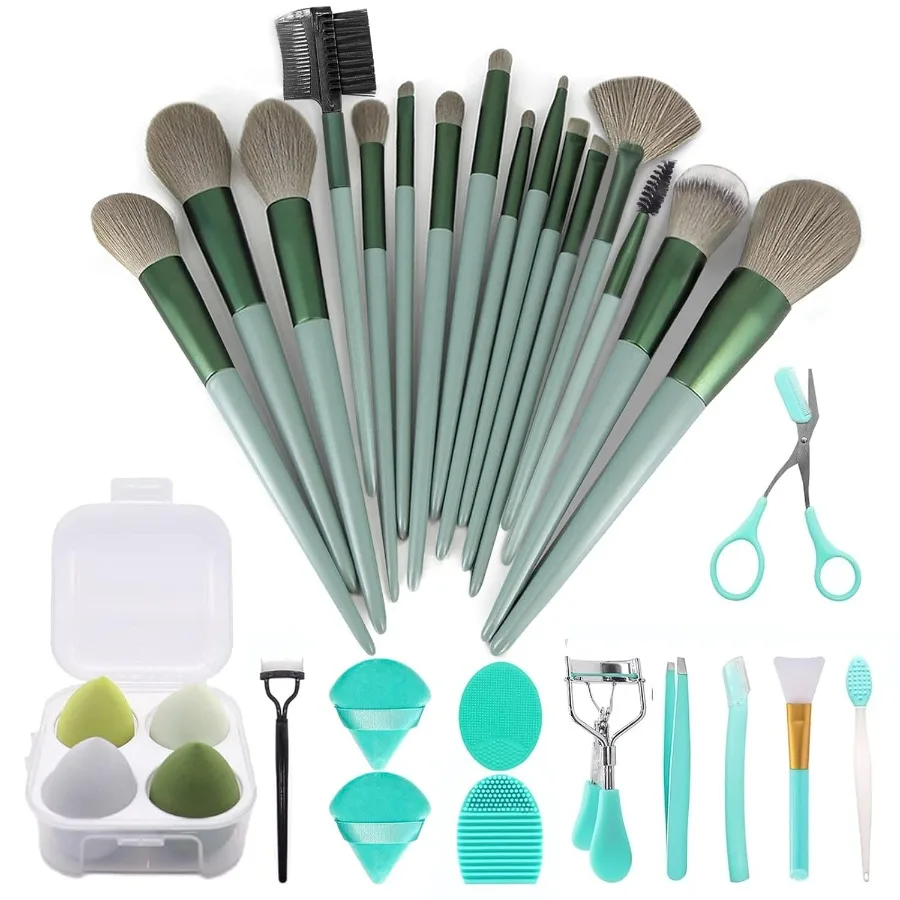 Make-up-Pinsel, 30-teiliges Make-up-Set, Foundation-Pinsel, Lidschatten-Pinsel, Make-up-Pinsel-Set, grün, 30-teiliges Set
