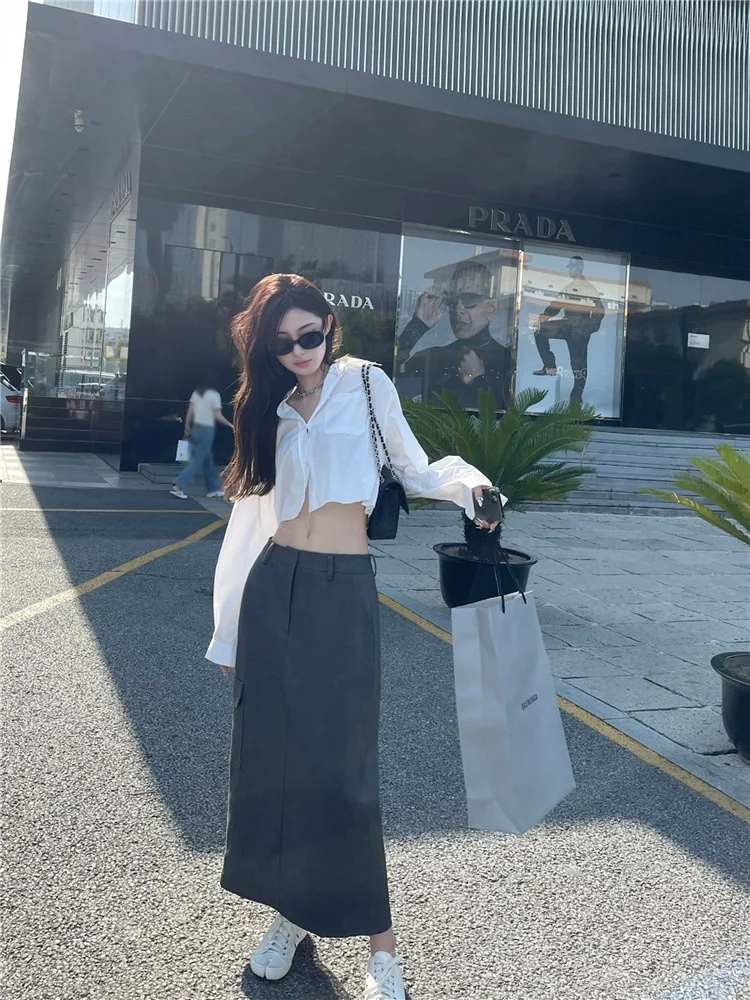 

Spring Faionable ket Straight Leg f-length Skirt Women's High Waist A-line Street Sle Casual Ci Commute Skirt
