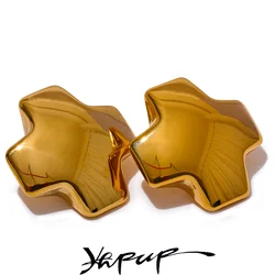 Yhpup High Quality Glossy Smooth Stainless Steel Chunky Cross Big Stud Earrings Minimalist Texture Daily Jewelry Accessories