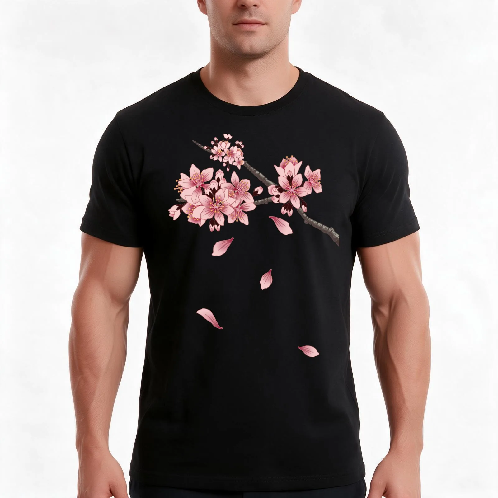 Cherry Blossom Branch T-Shirt, Summer Casual Cotton Tee, Oversized Streetwear Tops, Vintage Graphic Print, Unisex Men Women