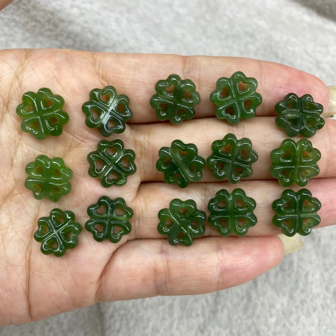 

Natural 100% real green hetian jade carve Clover beads Necklace pendant bracelet accessories jewellery for women men lucky gifts