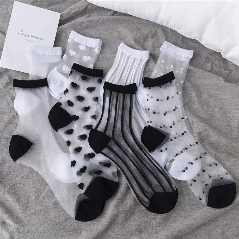 Ultra-thin Transparent Meshes Fishnet Short Socks Sexy Lace Women Socks Summer Harajuku Casual Breathable Crew Socks Black White