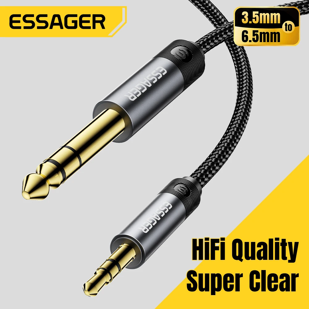 Essager Jack Cable de Audio Jack 3,5mm macho a 6,5mm Cable auxiliar de Audio macho para teléfono auriculares coche MP3 altavoz ordenador Aux Cable