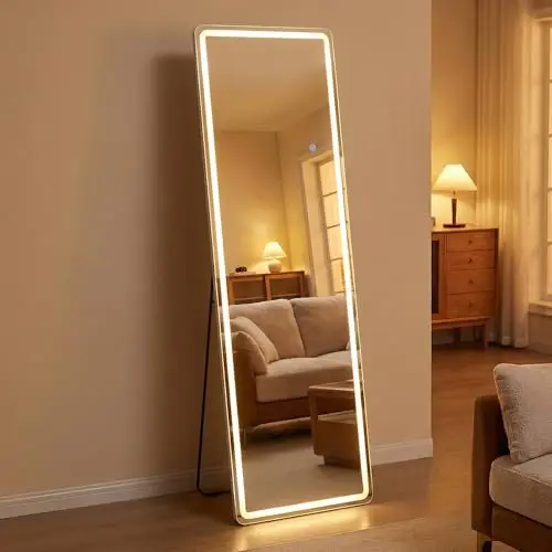 64"x21" LED Full Length Mirror with Lights - Full Body Floor Mirror, Dimmable with 3 Color Temperature, Memory