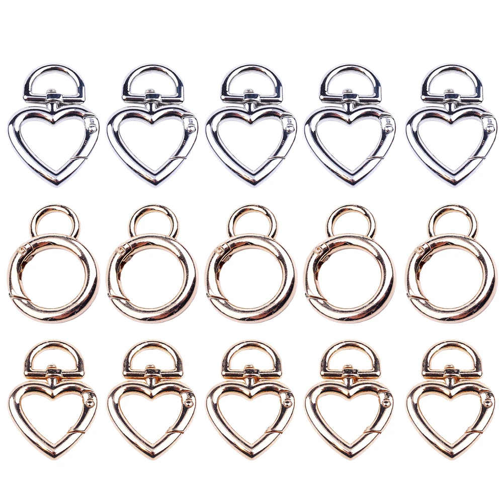 

15pcs Heart Shaped Keychain Buckles Metal Hanging Keychains Accessories Key Ring Holder Durable Premium Alloy For Backpacks Car