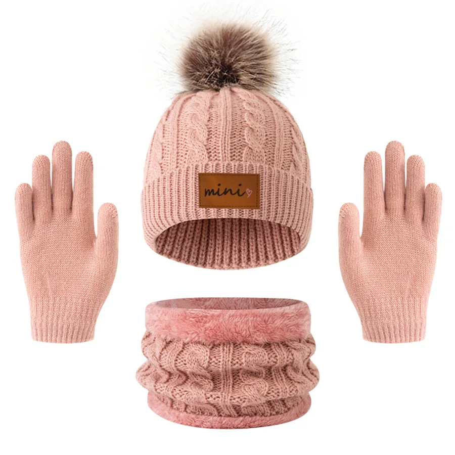 Gorros, bufandas y guantes de punto de 3 piezas para niños, aptos para niños de 3 a 12 años para mantener el calor al aire libre en invierno.