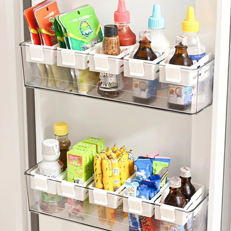 Conjunto de 2 Peças: Divisores Expansíveis para Porta Lateral de Geladeira, Organizador de Garrafas e Prateleiras de Cozinha
