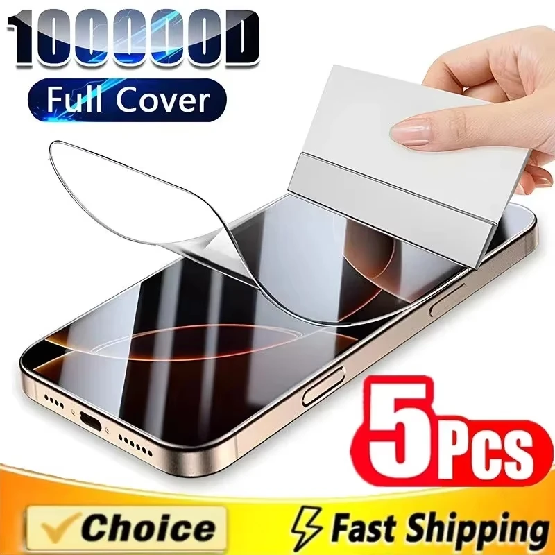 

5PCS Full Cover Hydrogel film For iPhone 17 Pro Max 16 13 11 15 14 12 Mini Air XR X Xs 16e 7 8 Plus Screen Protector Not Glass