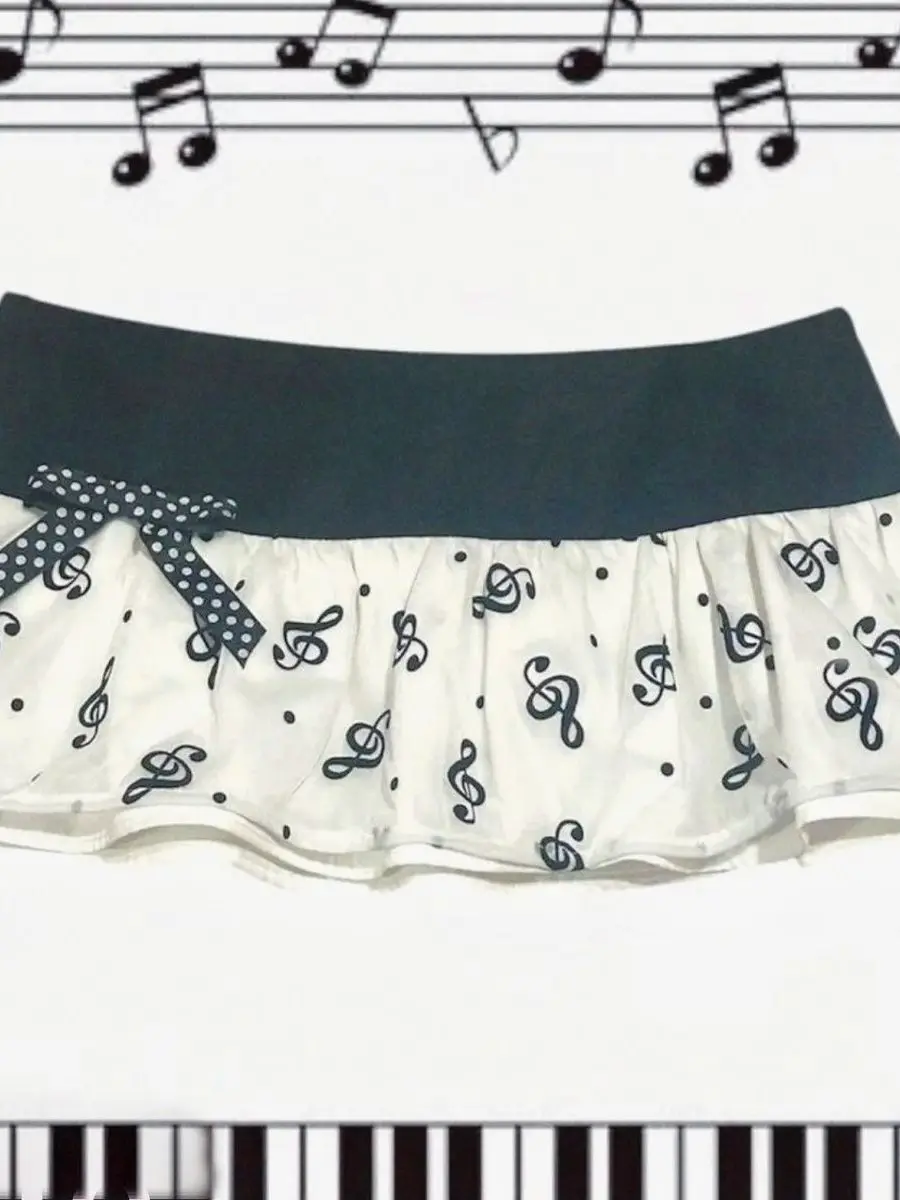 Low Waist Punk Note Print Short Skirt Sweet And Salty Spring Summer Cotton Youth Half Body Skirt Floral  Design