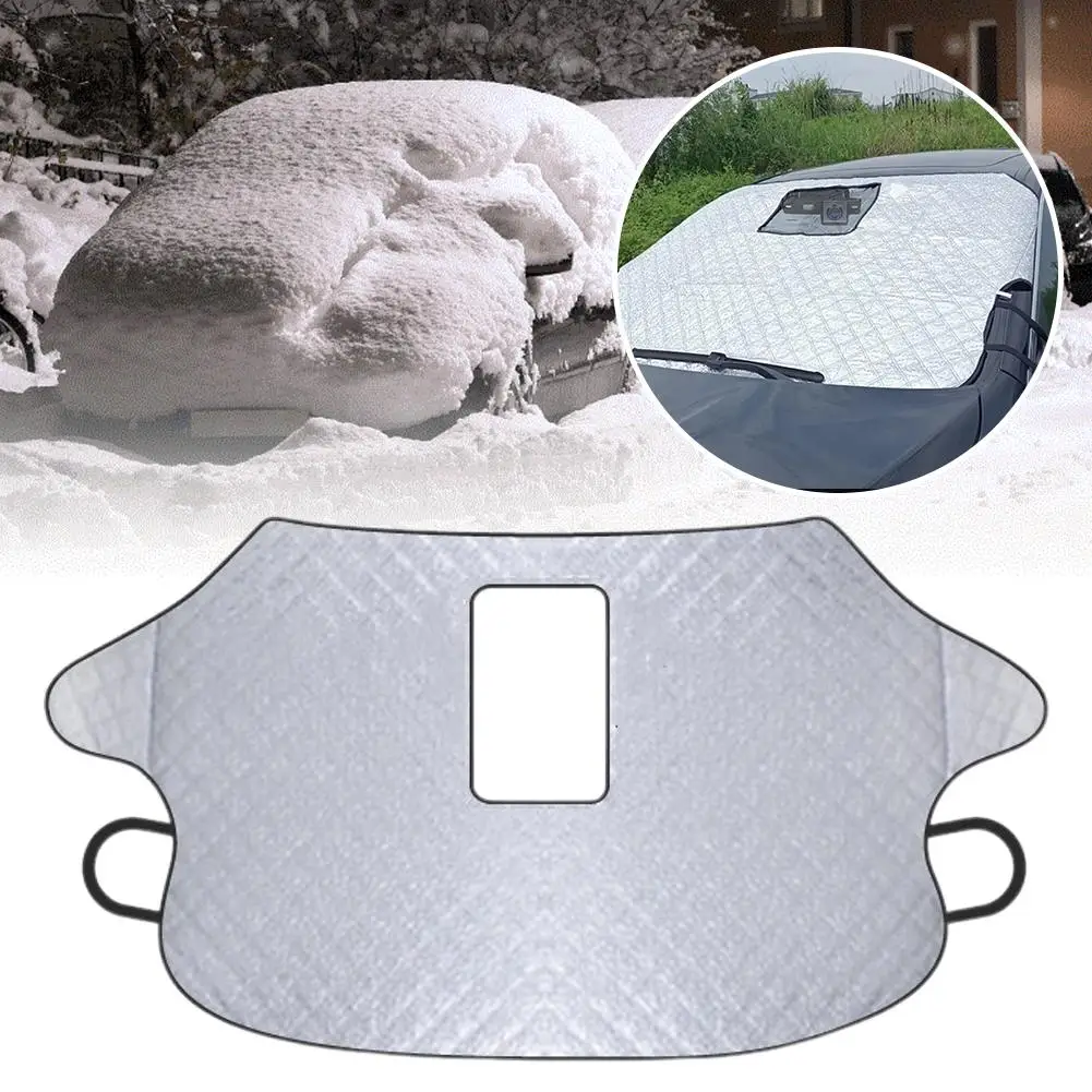 Car Front Windsheild Winter Snow-Proof Protection Cover Anti-UV Hole Auto Accessories with Waterproof Dashcam M6U2