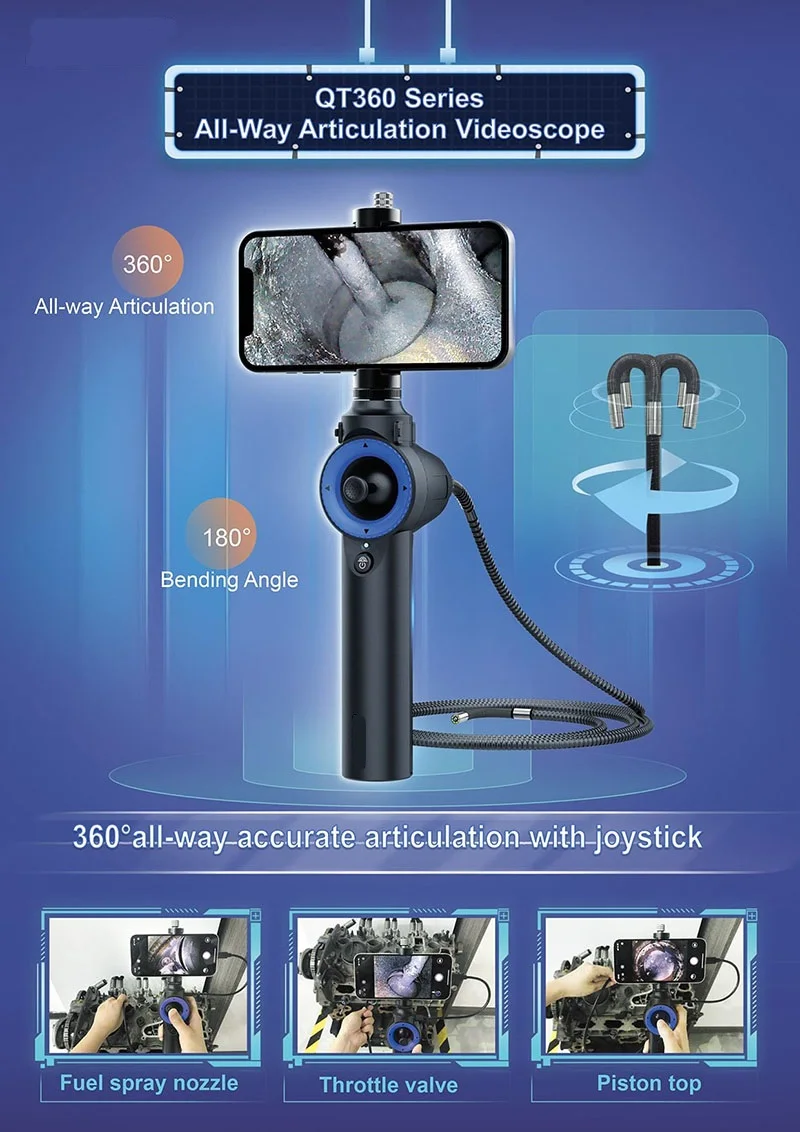 Borescope kamera ular industri portabel, Borescope Video dengan rotasi Joystick 360 derajat Diameter 6mm Diameter 1M tabung Probe