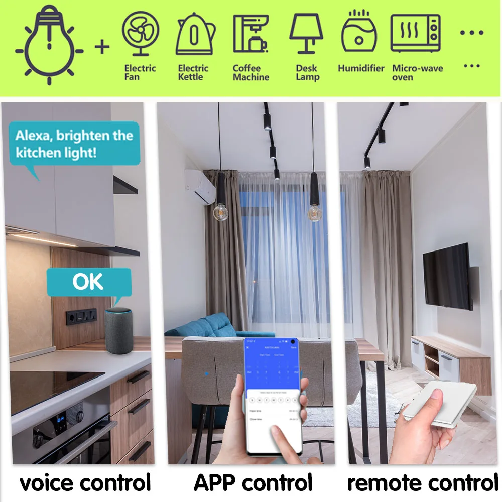 Wifi Rf Smart Light Kinetic Switch 433mhz Self Power Switch Tuya Rocker Switch No Battery Need AC 220V 16A Receiver,for Alexa