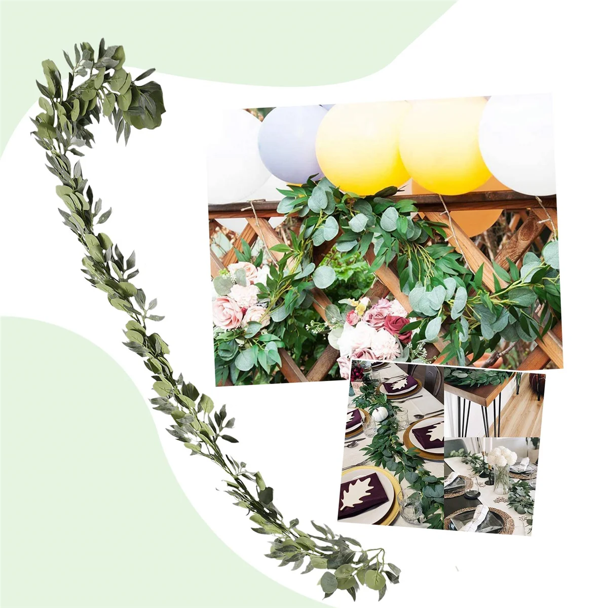 

Искусственная эвкалиптовая гирлянда RANA с ивовыми лозами, 2 упаковки, 6,5-футовая эвкалиптовая гирлянда, зелень, эвкалипт серебряного доллара