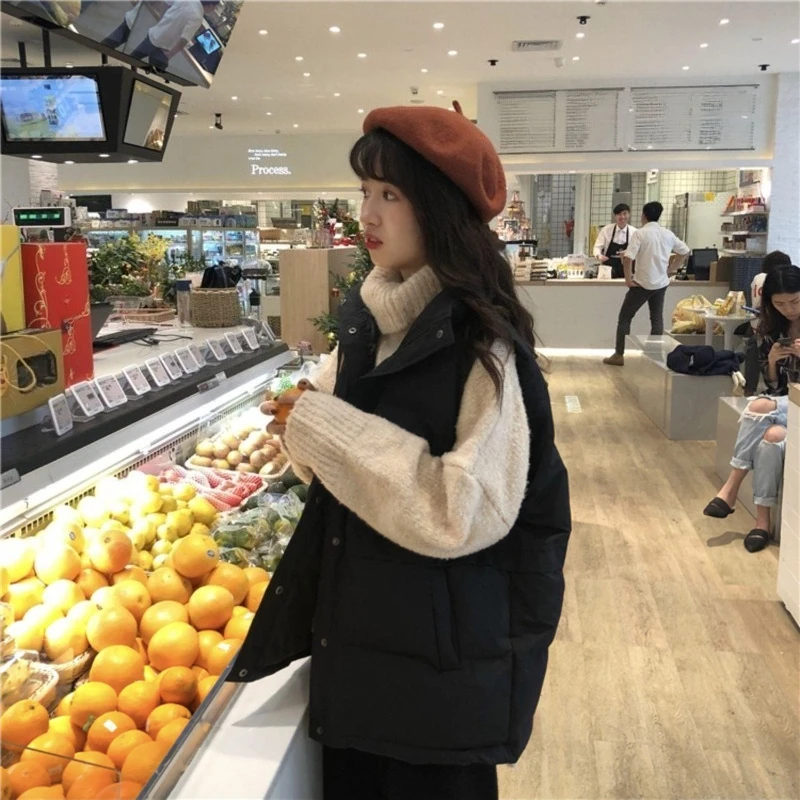 

Fashionable Korean Down Puffy Vest for Women Winter Thickened Short Coat Warmth Loose Outerwear for Students Teens