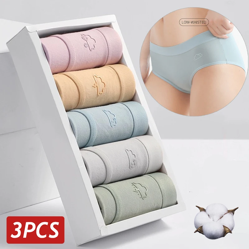 3PCS Cotton Panties for Women Sexy Briefs Female Soft Breathable Underwear Basic Solid Color Pantys Cute Drip Pattern Lingerie