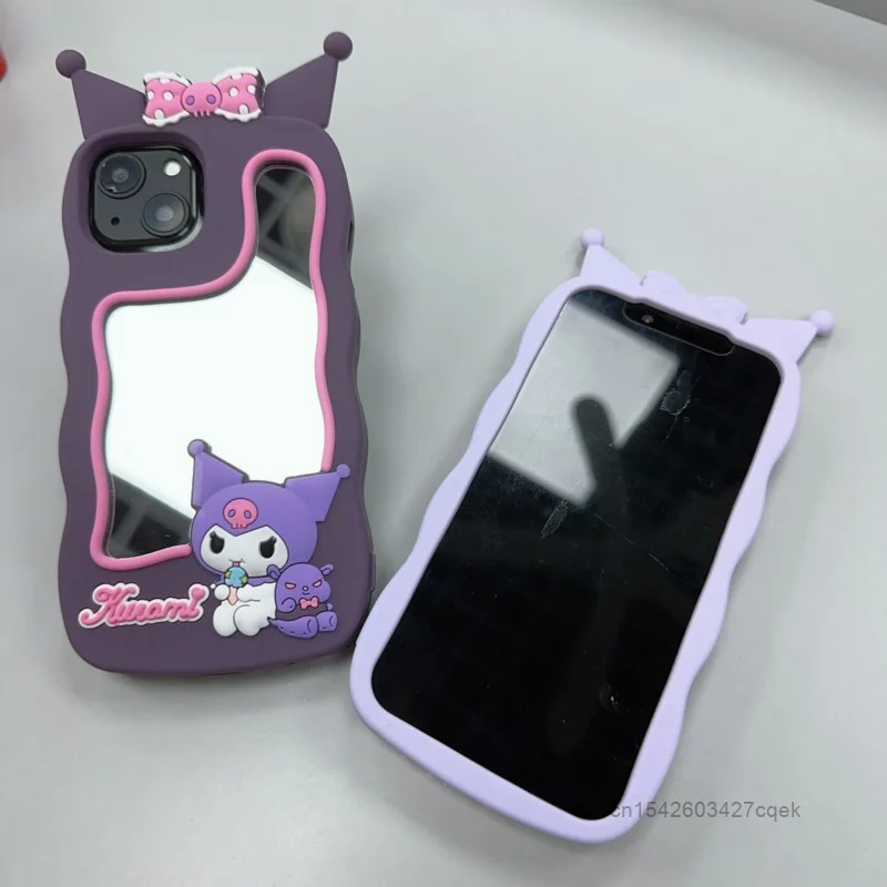 Sanrio 3D Cartoon Kuromi Makeup Mirror Design Fashion Phone Case For IPhone 14 13 12 Pro Max 11 Anti Drop Niche Soft Phone Cover