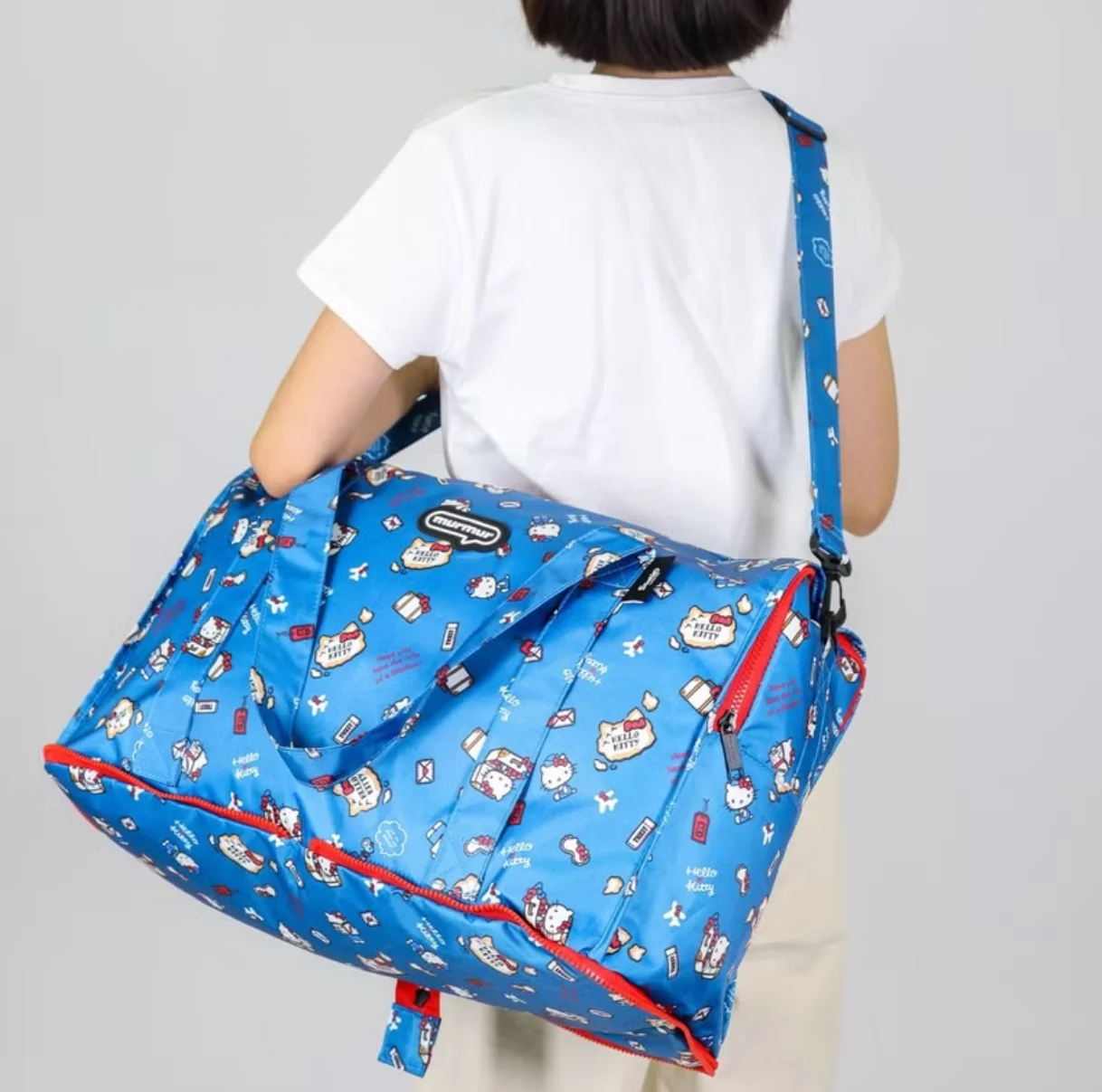 

Japanese Cartoon Hellokitty Large-capacity Travel Bag Cute Kitty Cat Foldable Duffel Bag Shoulder Crossbody Sports Storage Bag